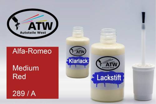 Alfa-Romeo, Medium Red, 289 / A: 20ml Lackstift + 20ml Klarlack - Set, von ATW Autoteile West.